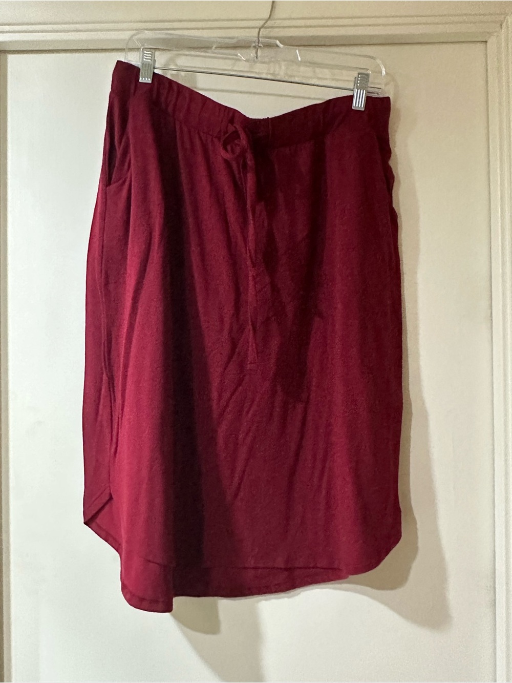 Zenana Burgundy High-Low Drawstring Midi Skirt